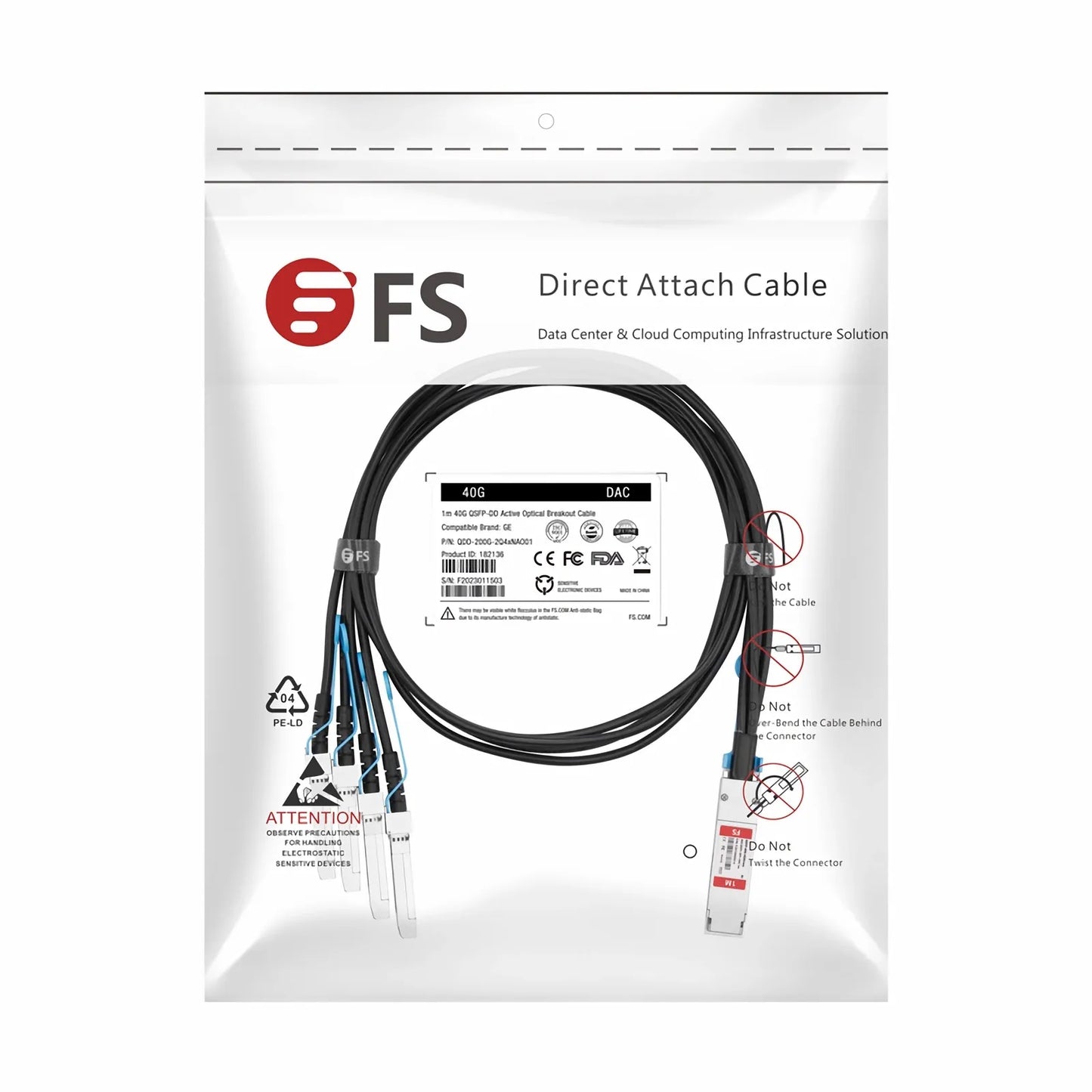 1m (3ft) NVIDIA/Mellanox Compatible 40G QSFP+ to 4 x 10G SFP+ Ethernet Active Direct Attach Copper Breakout Cable