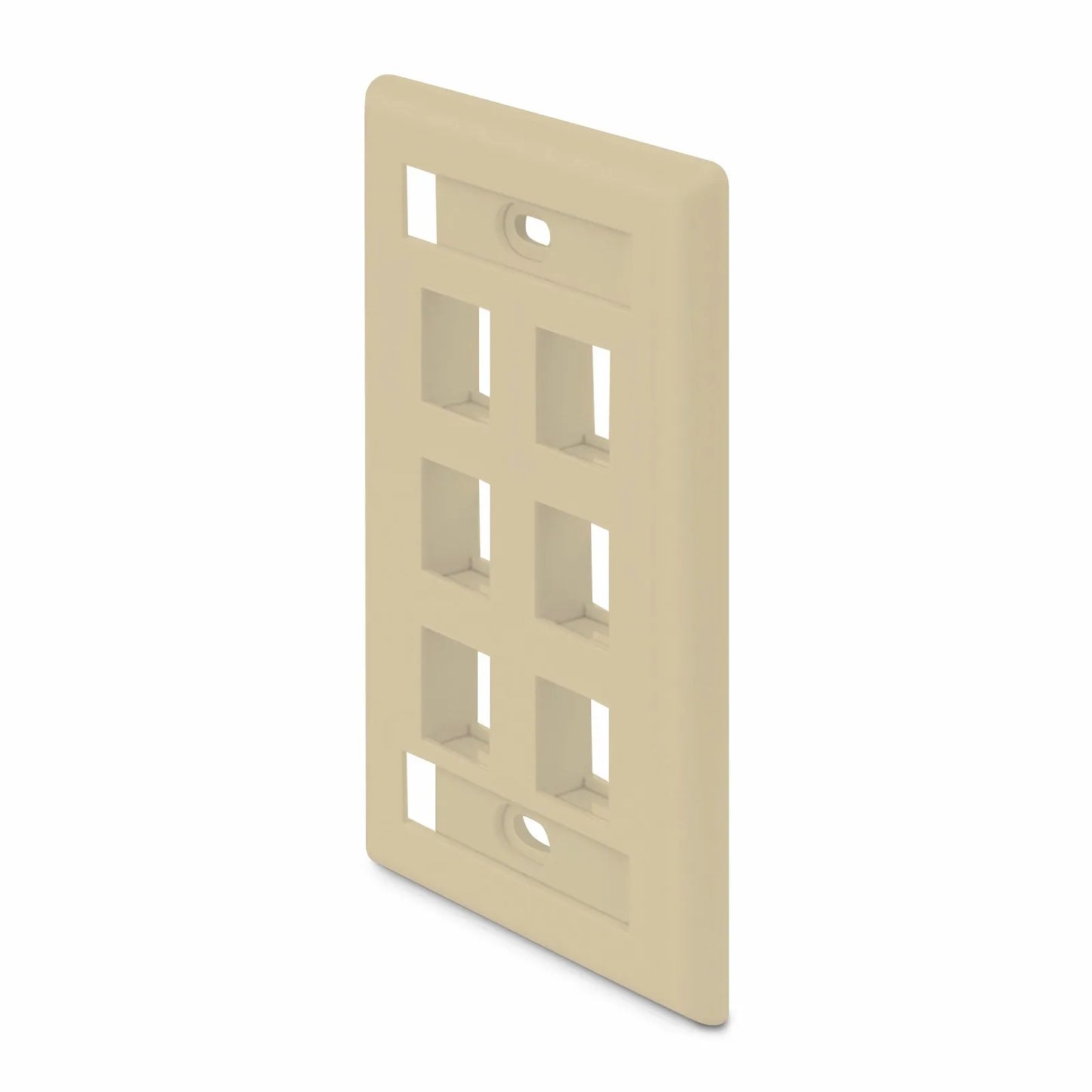 SyncEase Single Gang Six Port Keystone Faceplate, Label Pockets, Ivory