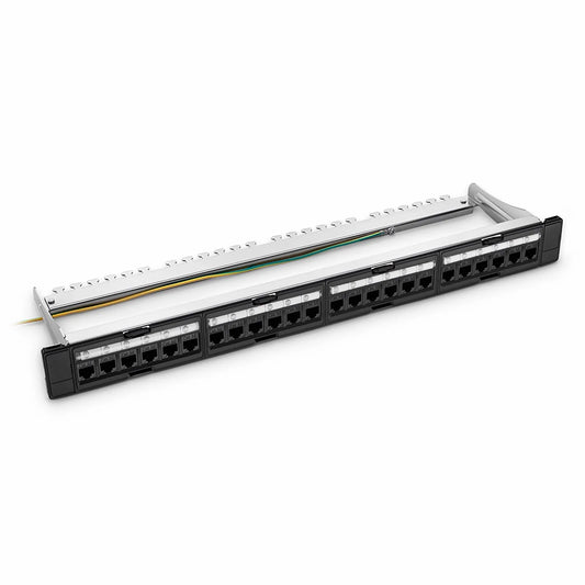 FDMP Cat5e 110-Style Unshielded Recessed Patch Panel, 24-Port, 1RU, Cable Management Bar Included