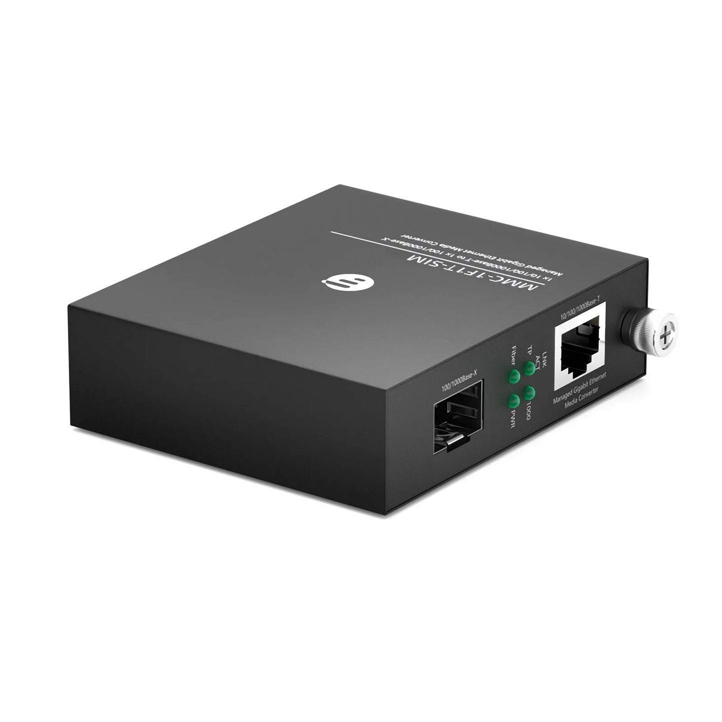 Managed 1x 10/100/1000Base-T RJ45 to 1x 100/1000Base-X SFP Gigabit Ethernet Media Converter, Slide-in Module, American Plug Standard