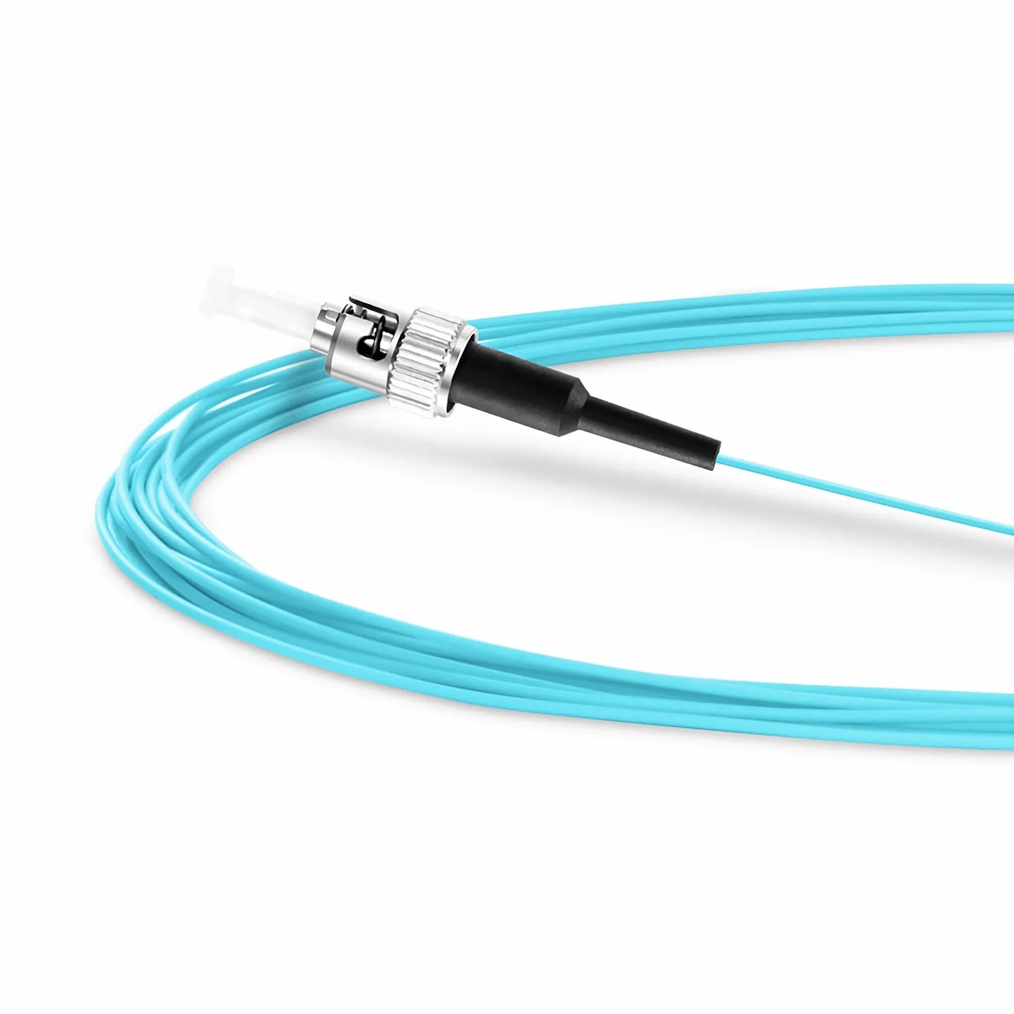 5m (16ft) Fiber Pigtail, ST UPC to Unterminated, Simplex, OM3 Multimode, PVC (Unrated), 0.9mm, Aqua