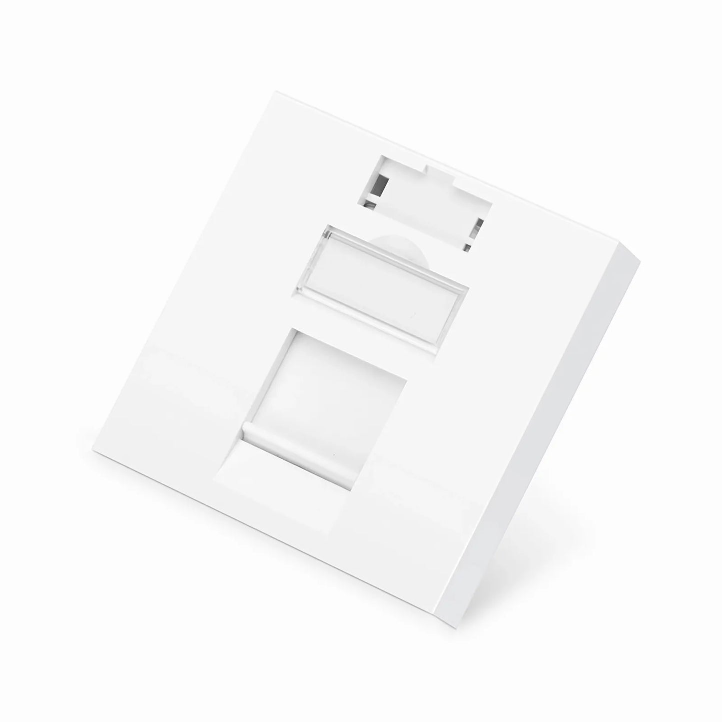 French-style Single Gang Snap-in Keystone Faceplate, Computer and Telephone Identification Icons, 1 Port, 1U, White, 1.76" x 1.76"