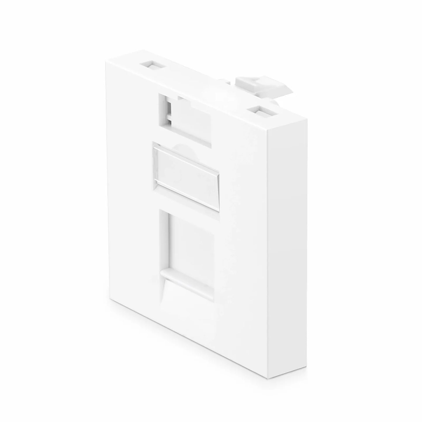 French-style Single Gang Snap-in Keystone Faceplate, Computer and Telephone Identification Icons, 1 Port, 1U, White, 1.76" x 1.76"