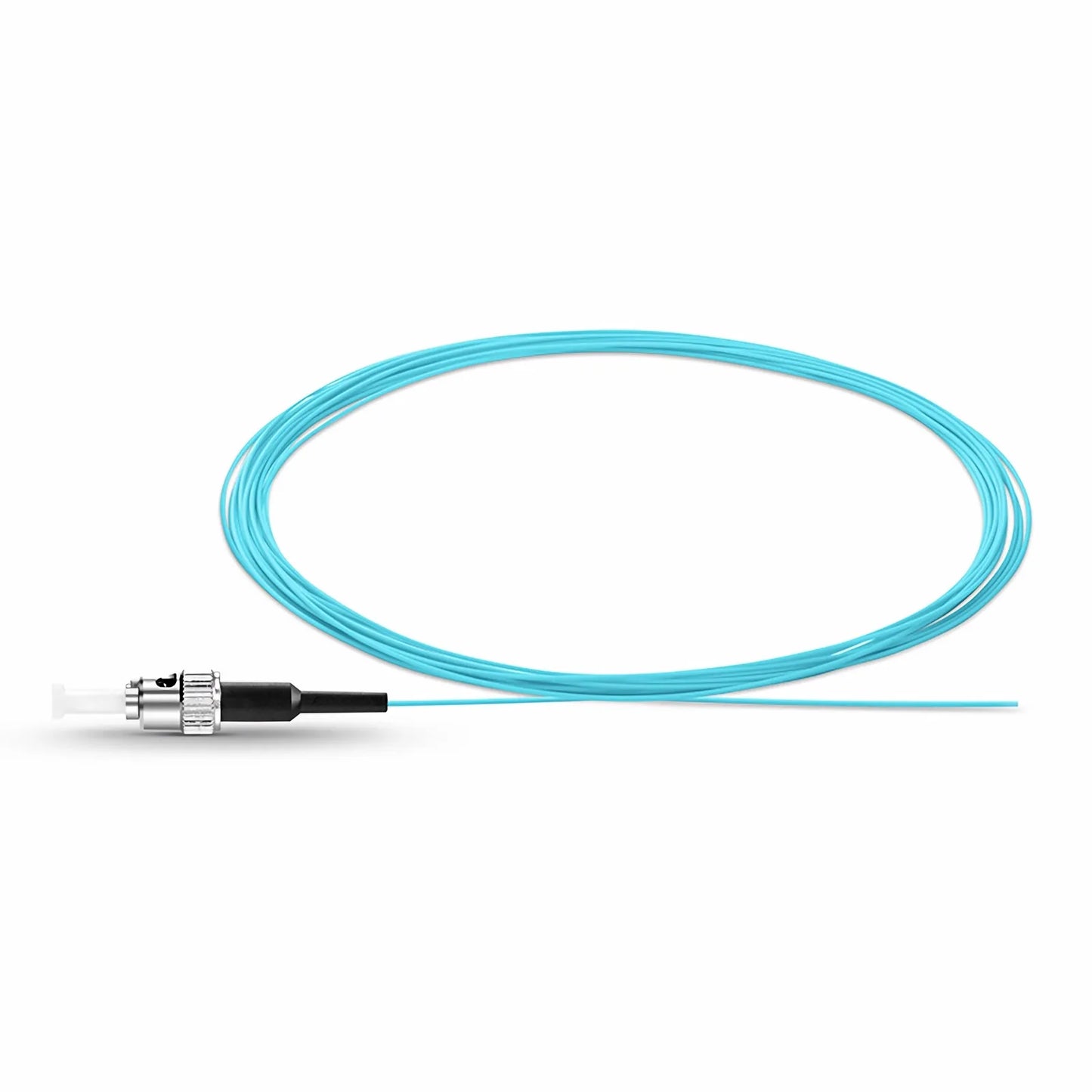 2m (7ft) Fiber Pigtail, ST UPC to Unterminated, Simplex, OM3 Multimode, PVC (Unrated), 0.9mm, Aqua