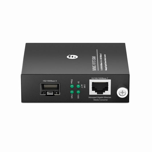 Managed 1x 10/100/1000Base-T RJ45 to 1x 100/1000Base-X SFP Gigabit Ethernet Media Converter, Slide-in Module, European Plug Standard
