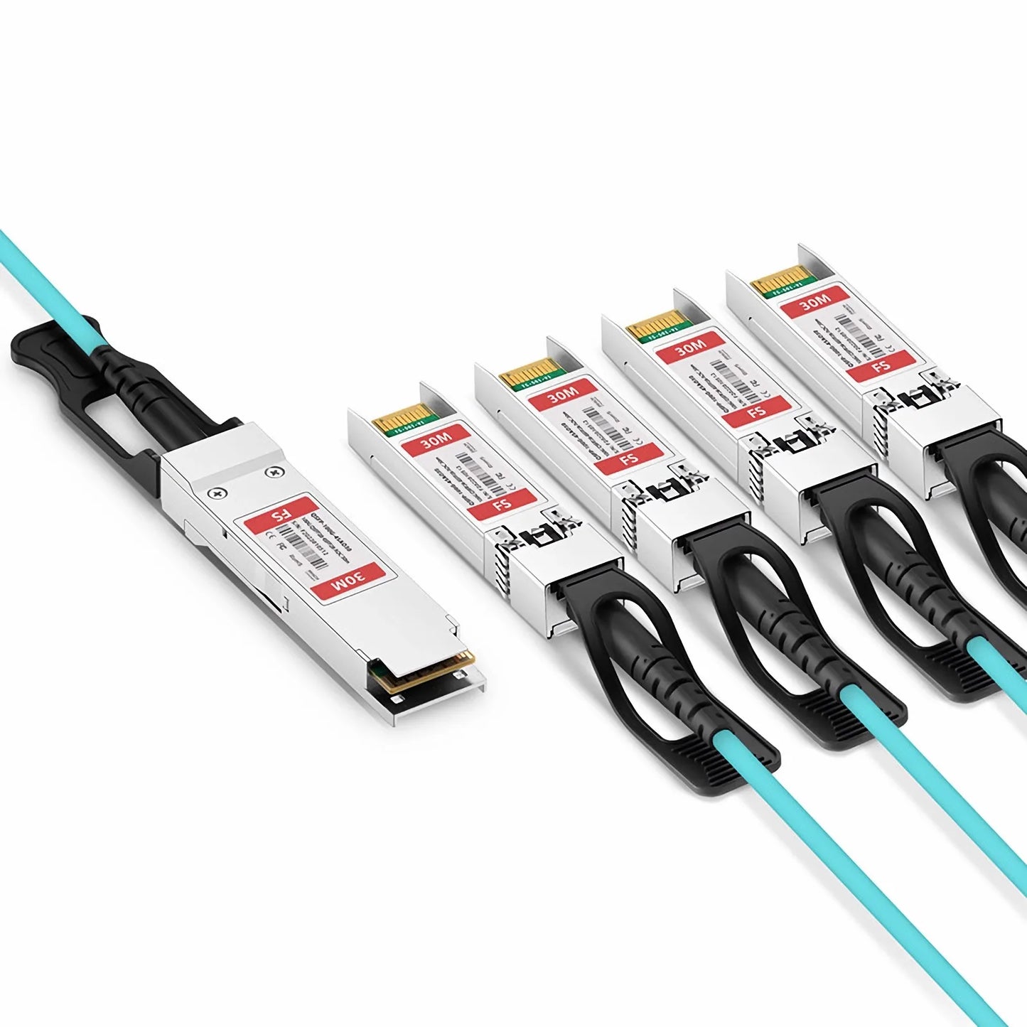 30m (98ft) Cisco QSFP-4SFP25G-AOC30M Compatible 100G QSFP28 4 x 25G NRZ to 4 x 25G SFP28 NRZ Active Optical Breakout Cable