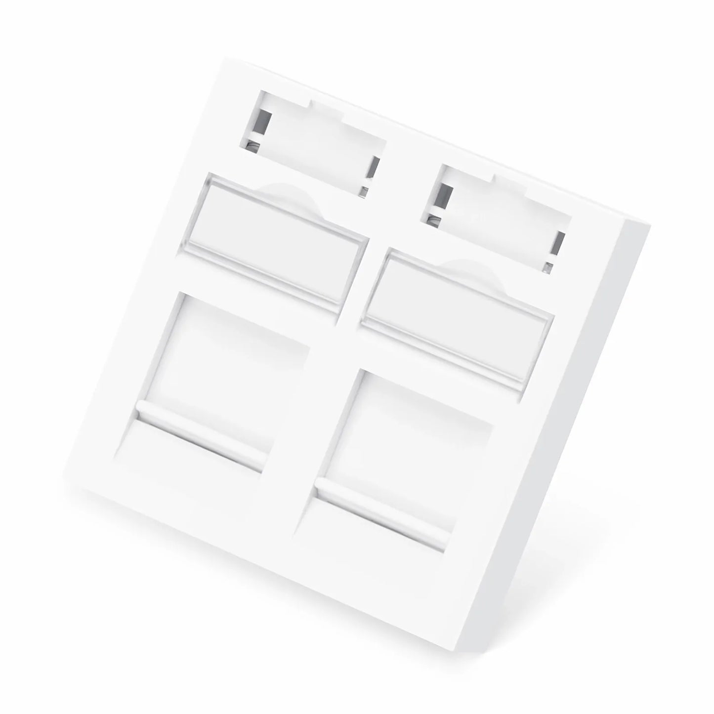 French-style Single Gang Snap-in Keystone Faceplate, Computer and Telephone Identification Icons, 2 Port, 1U, White, 1.76" x 1.76"