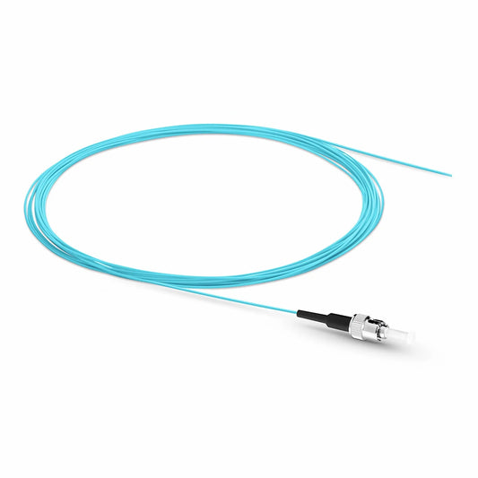 3m (10ft) Fiber Pigtail, ST UPC to Unterminated, Simplex, OM3 Multimode, PVC (Unrated), 0.9mm, Aqua