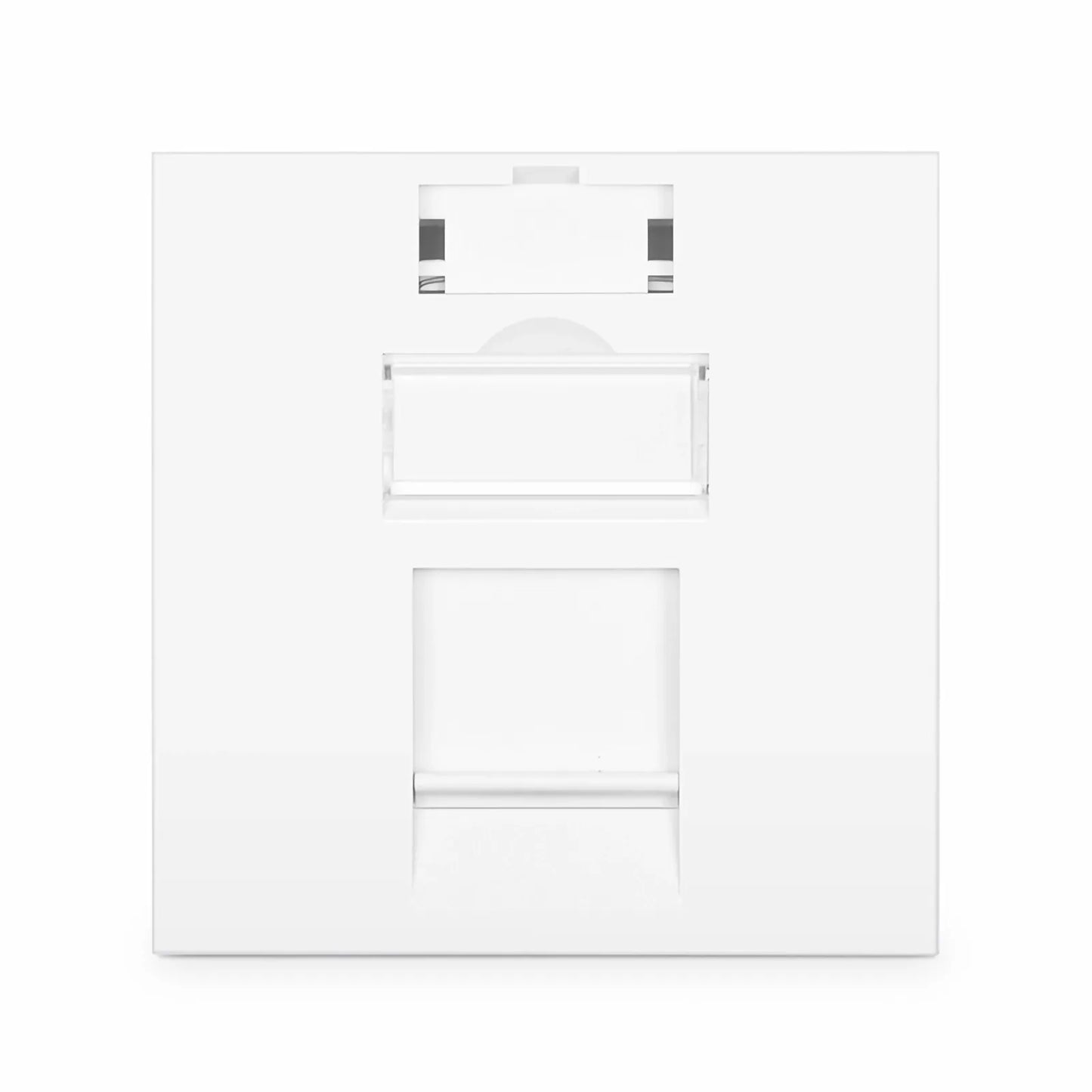 French-style Single Gang Snap-in Keystone Faceplate, Computer and Telephone Identification Icons, 1 Port, 1U, White, 1.76" x 1.76"