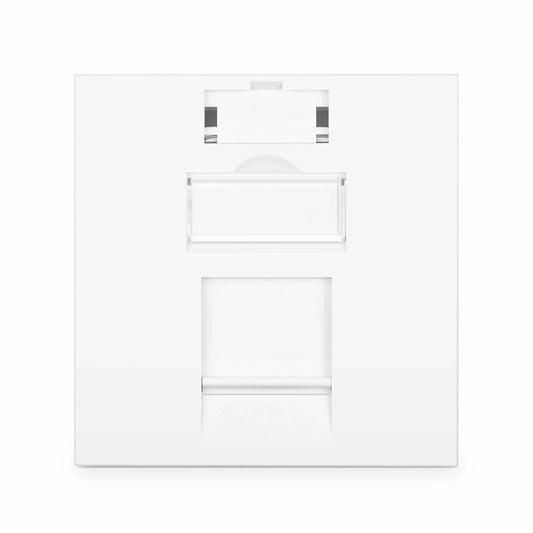 French-style Single Gang Snap-in Keystone Faceplate, Computer and Telephone Identification Icons, 1 Port, 1U, White, 1.76" x 1.76"