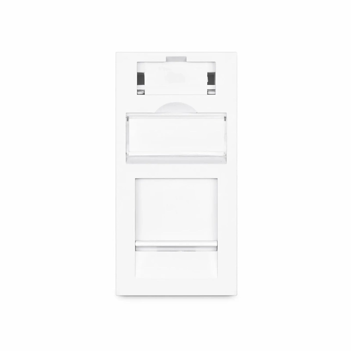 French-style Single Gang Snap-in Keystone Faceplate, Computer and Telephone Identification Icons, 1 Port, 0.5U, White, 0.88" x 1.76"