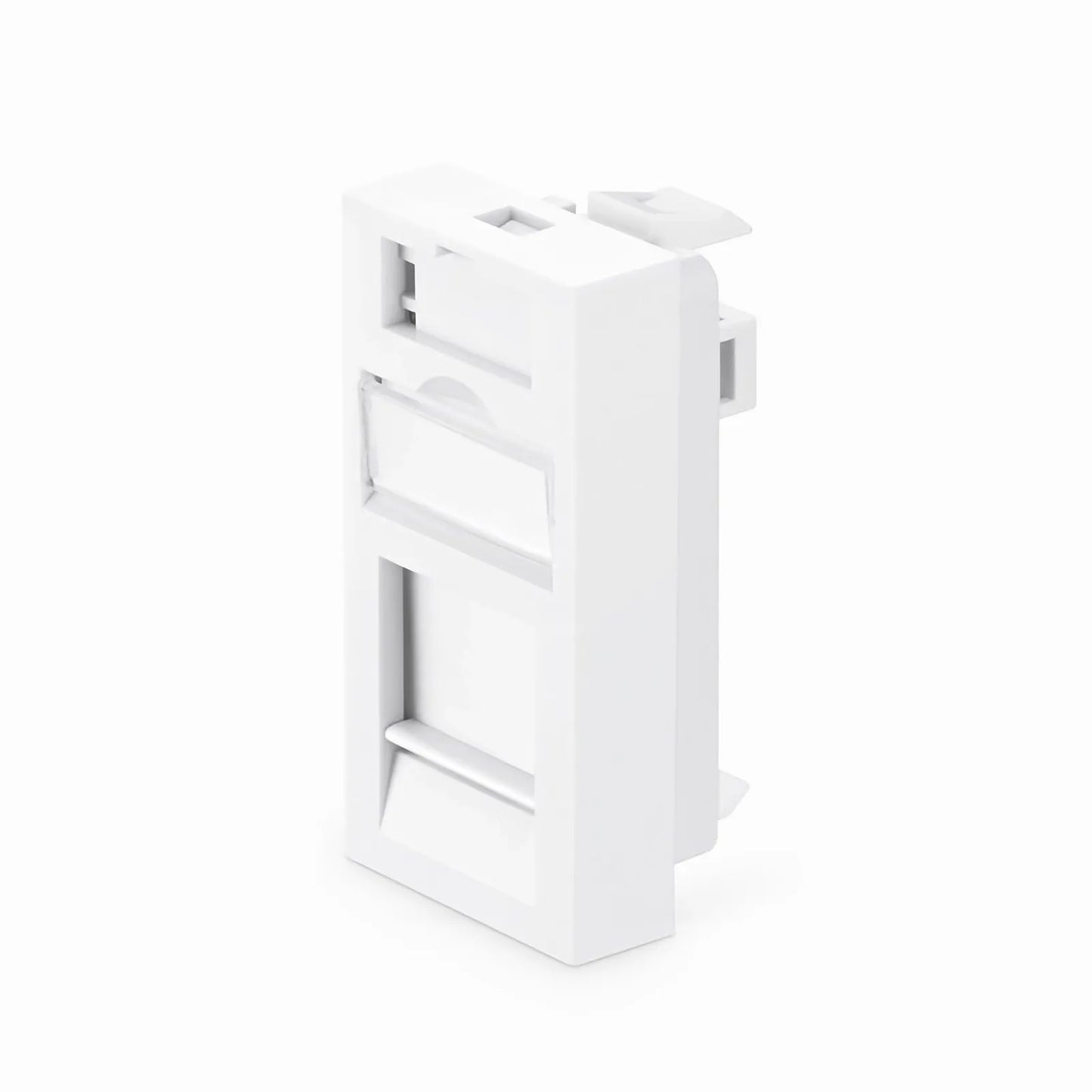 French-style Single Gang Snap-in Keystone Faceplate, Computer and Telephone Identification Icons, 1 Port, 0.5U, White, 0.88" x 1.76"