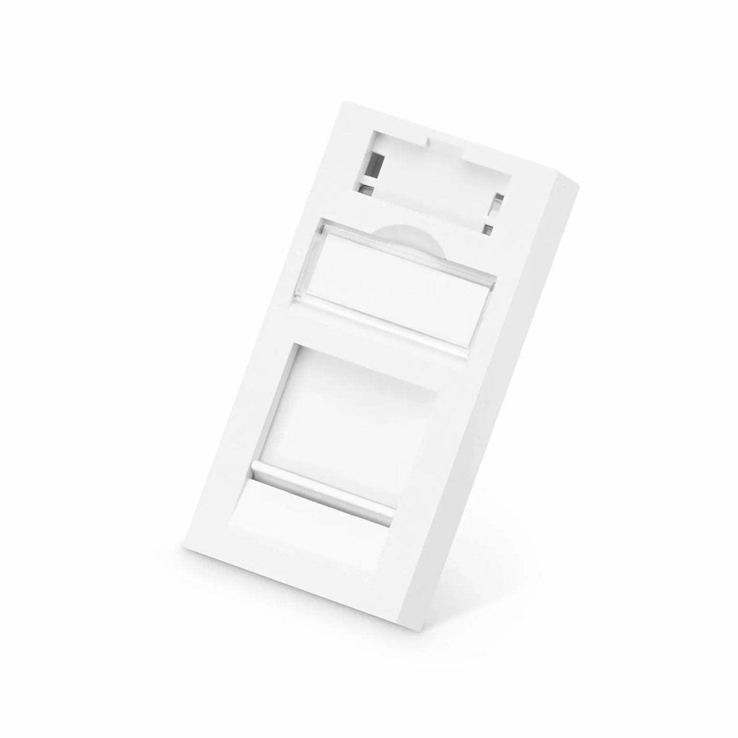 French-style Single Gang Snap-in Keystone Faceplate, Computer and Telephone Identification Icons, 1 Port, 0.5U, White, 0.88" x 1.76"