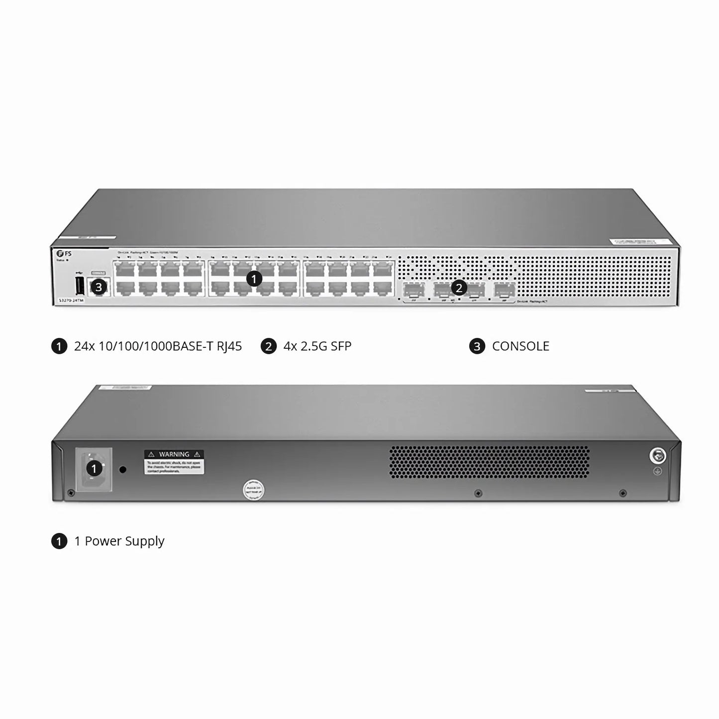 S3270-24TM, 24-Port Gigabit Ethernet L2+ Switch, 24 x Gigabit RJ45, with 4 x 1/2.5Gb SFP Uplinks, PicOS®, Broadcom Chip