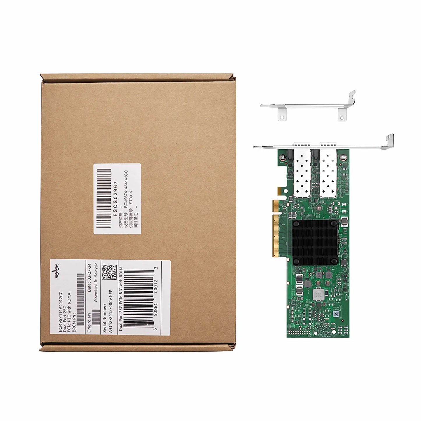 Broadcom® BCM957414A4142CC Ethernet Network Interface Card, P225P 25GbE Dual-port SFP28, PCIe 3.0 x8, Standard & Low Profile