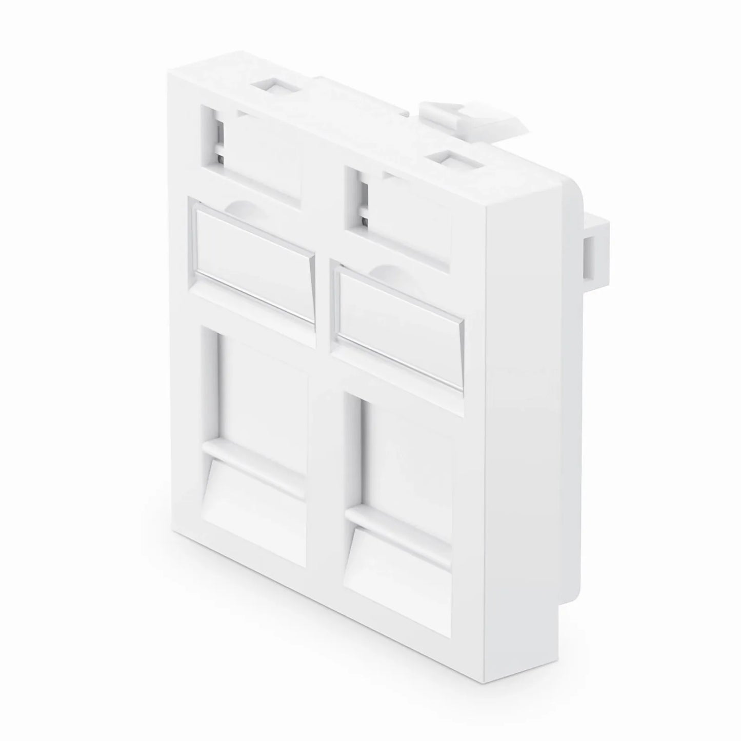 French-style Single Gang Snap-in Keystone Faceplate, Computer and Telephone Identification Icons, 2 Port, 1U, White, 1.76" x 1.76"