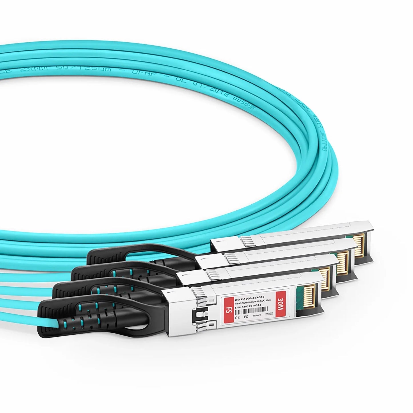 30m (98ft) Cisco QSFP-4SFP25G-AOC30M Compatible 100G QSFP28 4 x 25G NRZ to 4 x 25G SFP28 NRZ Active Optical Breakout Cable