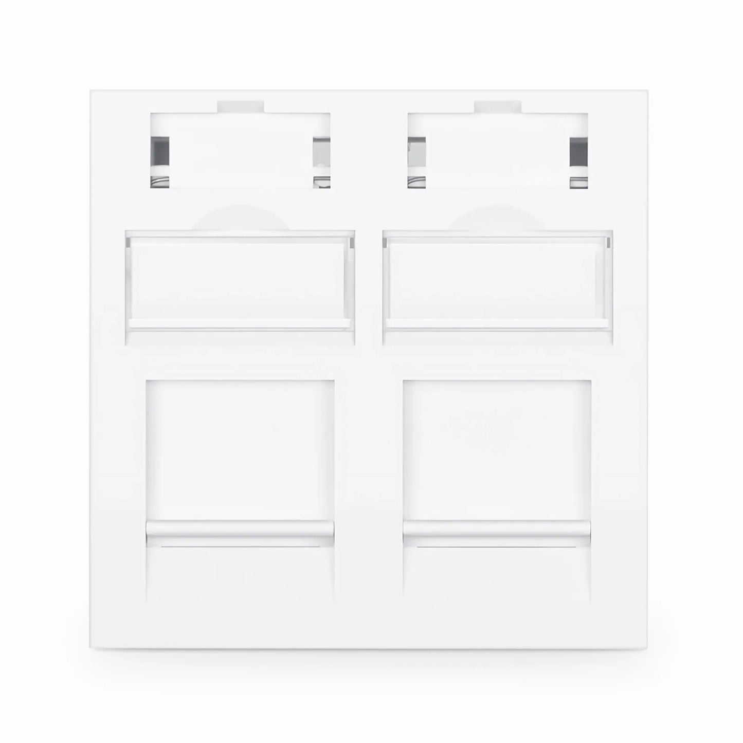 French-style Single Gang Snap-in Keystone Faceplate, Computer and Telephone Identification Icons, 2 Port, 1U, White, 1.76" x 1.76"