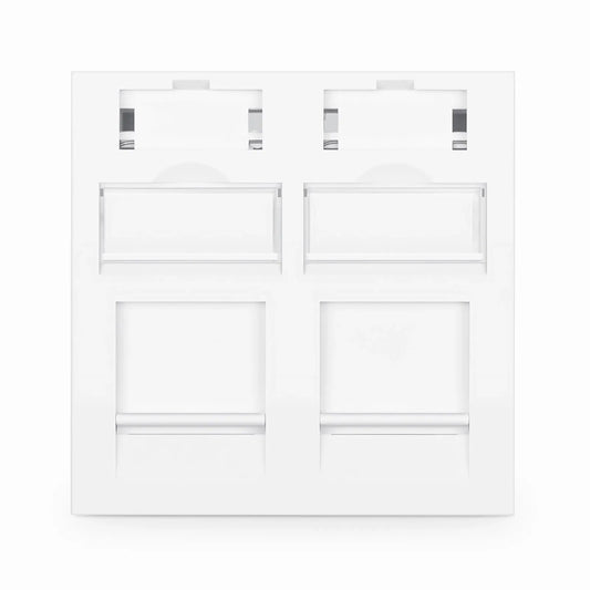 French-style Single Gang Snap-in Keystone Faceplate, Computer and Telephone Identification Icons, 2 Port, 1U, White, 1.76" x 1.76"