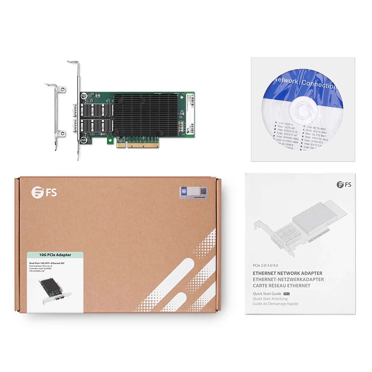 Intel 82599ES Based Ethernet Network Interface Card, 10G Dual-Port SFP+, PCIe 2.0 x8, Comparable to Intel X520-DA2, Full Height&Low Profile