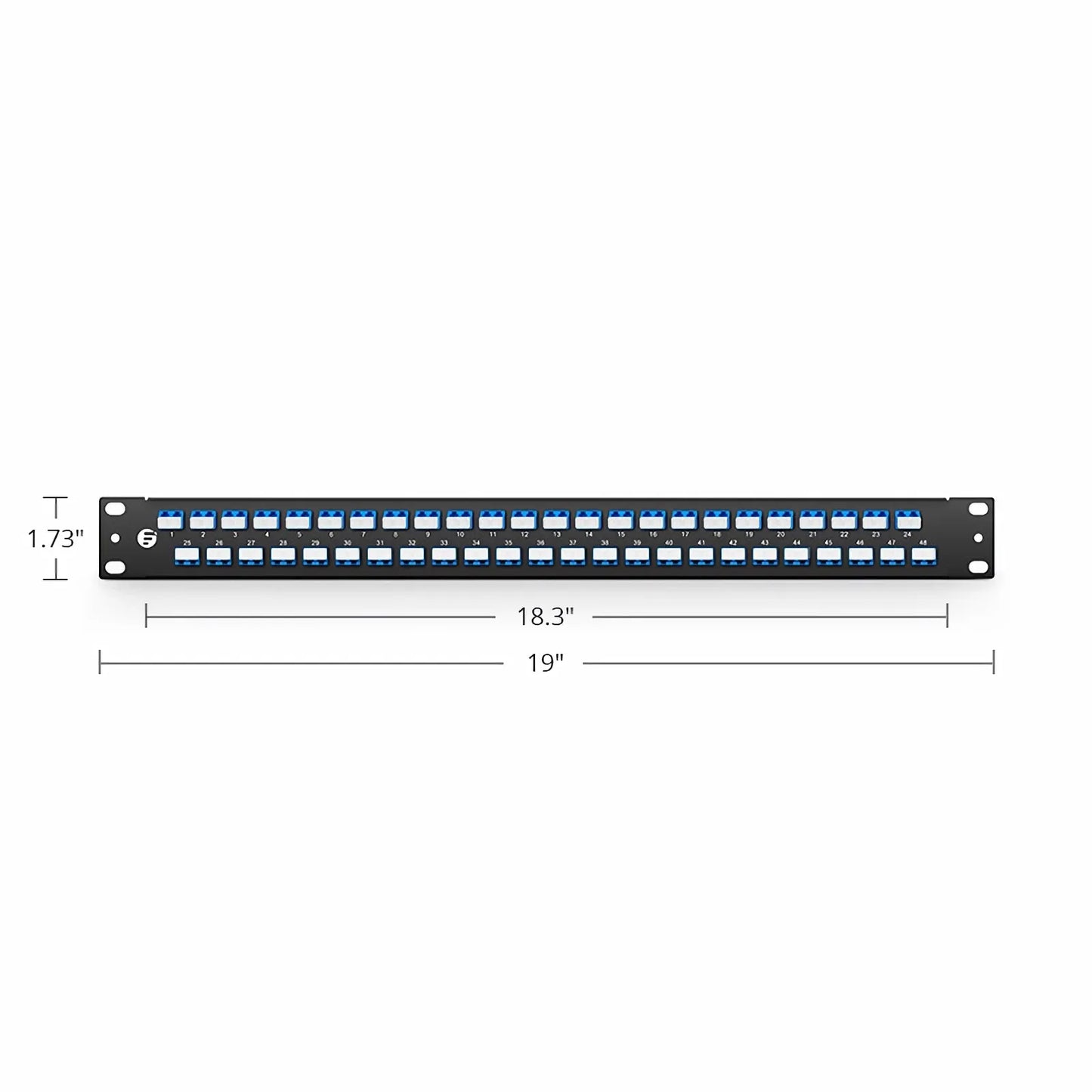 FHU™ 1U 19'' Fiber Adapter Panel, 96 Fibers OS2 Single Mode, 48 x LC UPC Duplex (Blue) Adapter, Ceramic Sleeve