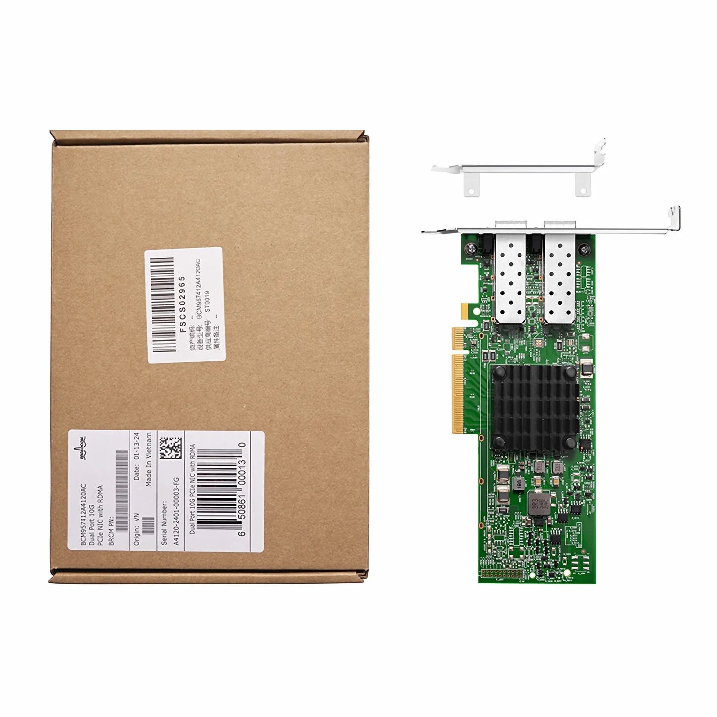 Broadcom® BCM957412A4120AC Ethernet Network Interface Card, P210P 10GbE Dual-port SFP+, PCIe 3.0 x8, Standard & Low Profile