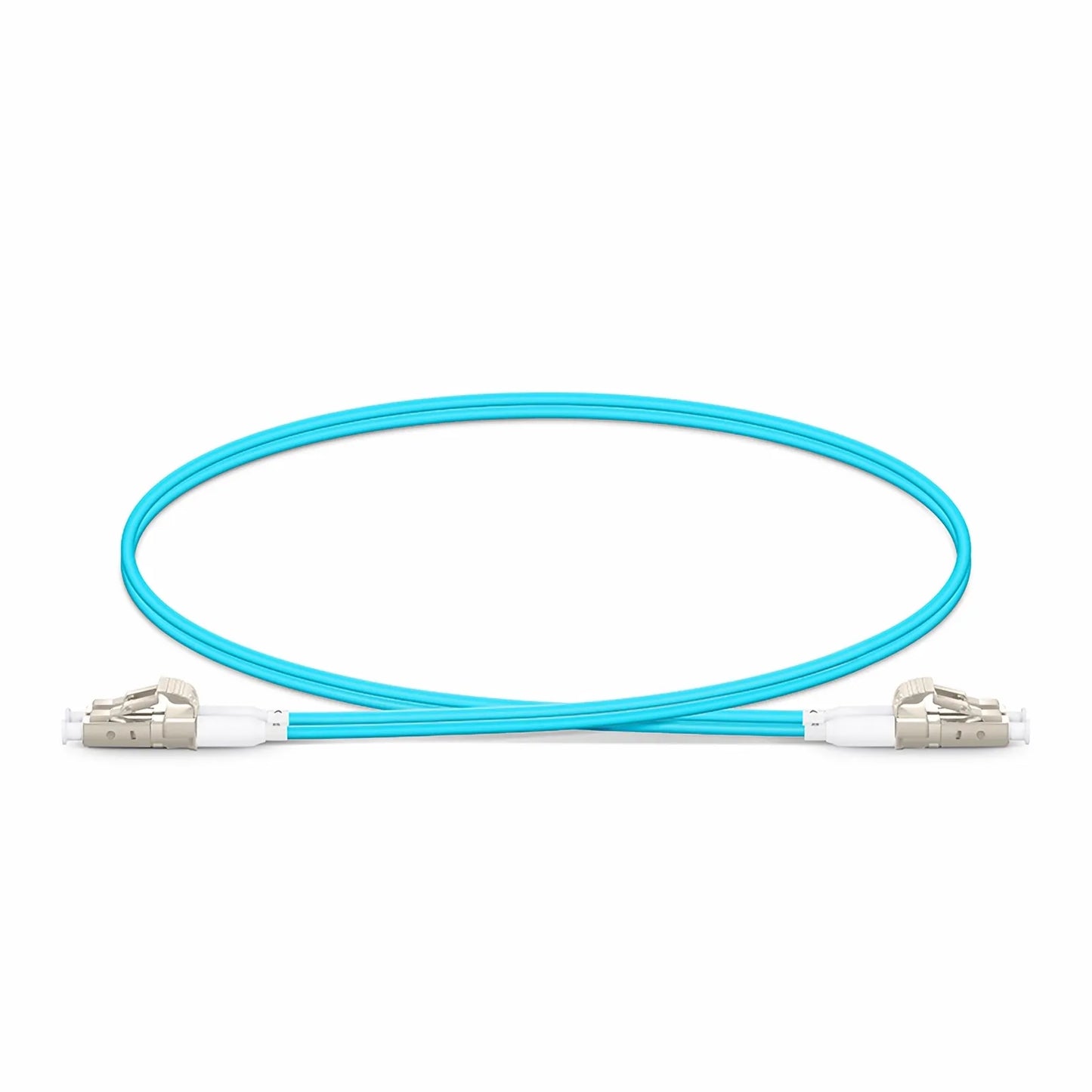 0.5m (1.6ft) Fiber Patch Cable, 2 Fibers, Short Boot, LC UPC Duplex to LC UPC Duplex, Multimode (OM4), Riser (OFNR), 2.0mm, Tight-Buffered, Aqua