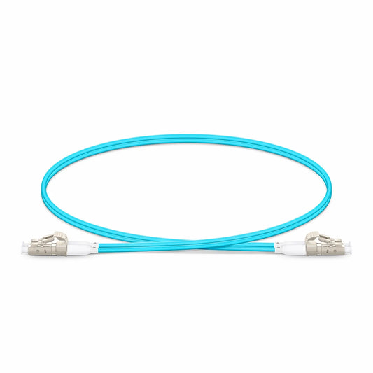 0.5m (1.6ft) Fiber Patch Cable, 2 Fibers, Short Boot, LC UPC Duplex to LC UPC Duplex, Multimode (OM4), Riser (OFNR), 2.0mm, Tight-Buffered, Aqua