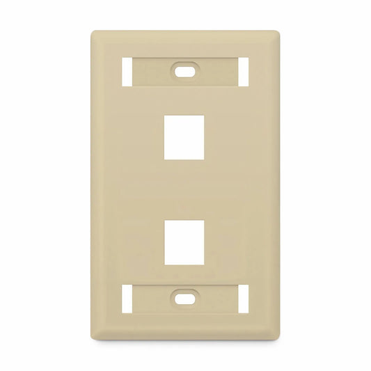 SyncEase Single Gang Two Port Keystone Faceplate, Label Pockets, Ivory