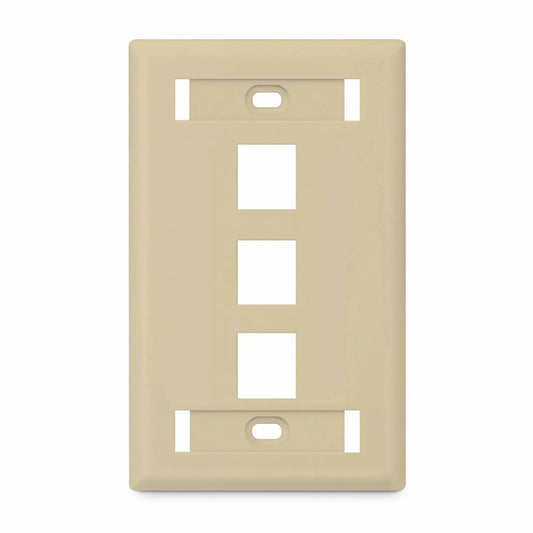 SyncEase Single Gang Three Port Keystone Faceplate, Label Pockets, Ivory