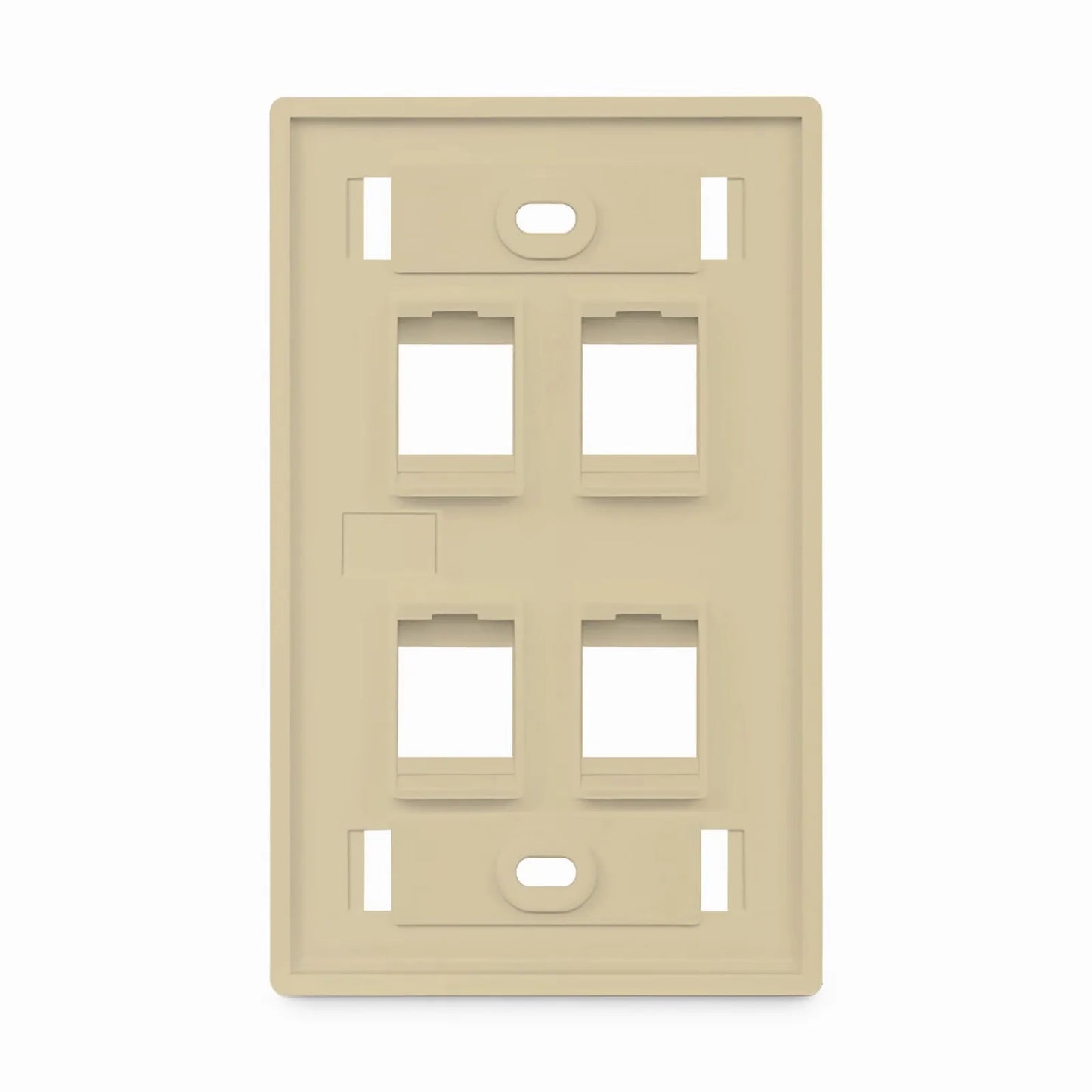 SyncEase Single Gang Four Port Keystone Faceplate, Label Pockets, Ivory