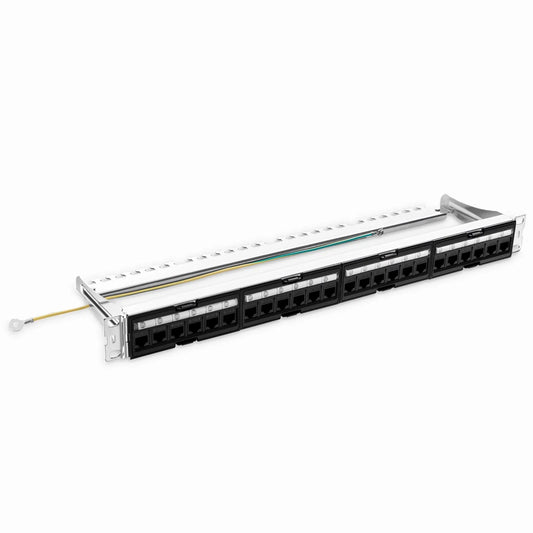 FDMP Cat6a Unshielded Coupler Recessed Patch Panel, 24-Port, 1RU, Cable Management Bar Included
