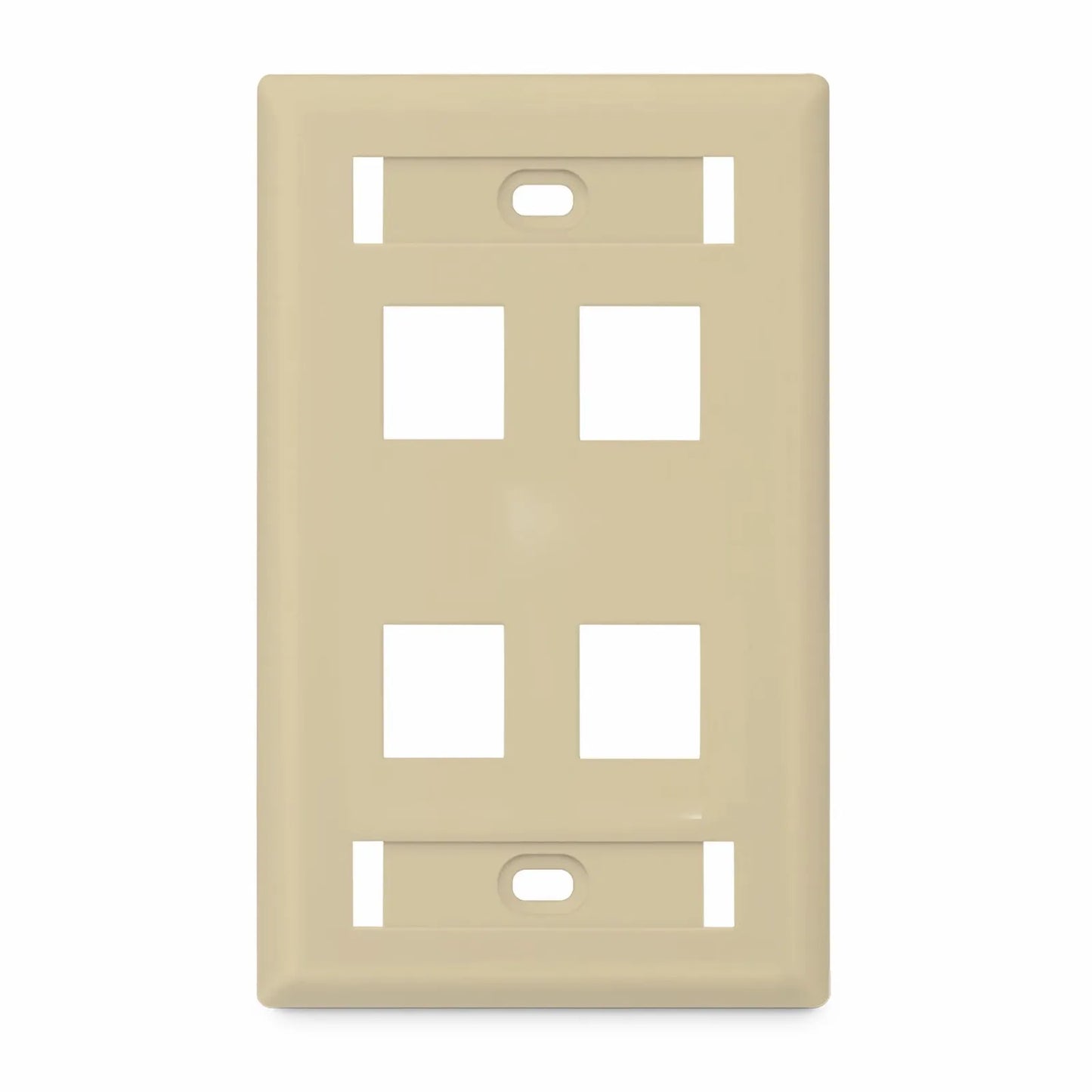 SyncEase Single Gang Four Port Keystone Faceplate, Label Pockets, Ivory