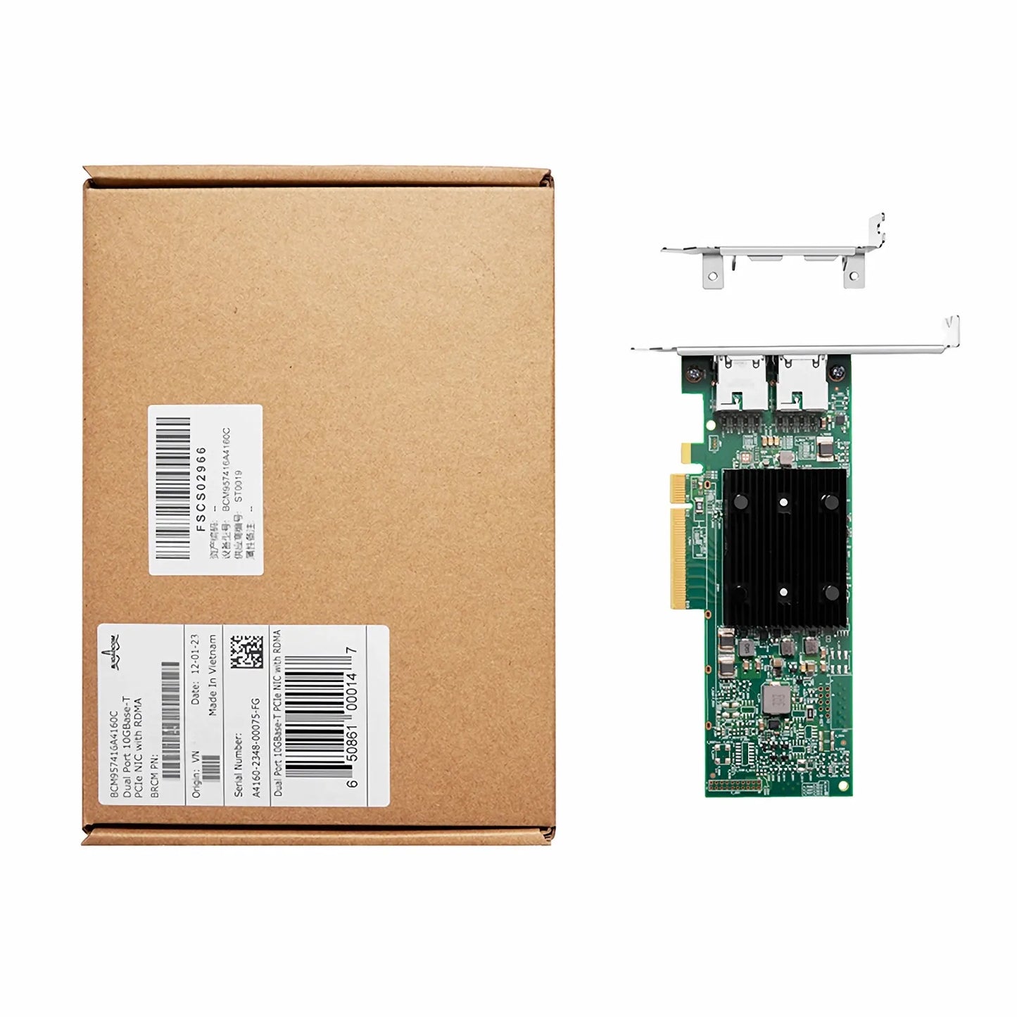 Broadcom® BCM957416A4160C Ethernet Network Interface Card, P210TP 10GbE Dual-port RJ45, PCIe 3.0 x8, Standard & Low Profile