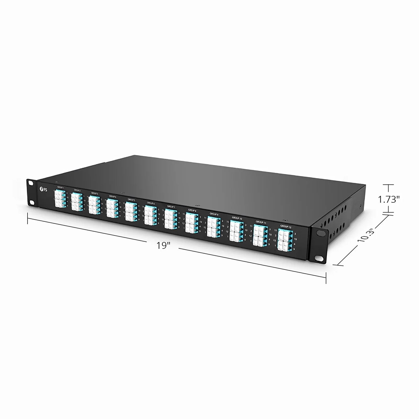 FHU™ 1U MTP®-LC Cassette, OM4 Multimode, Universal, 96 Fibers, 12 x MTP®-8 (Male) to 24 x LC Quad (Aqua), 0.35dB Max.