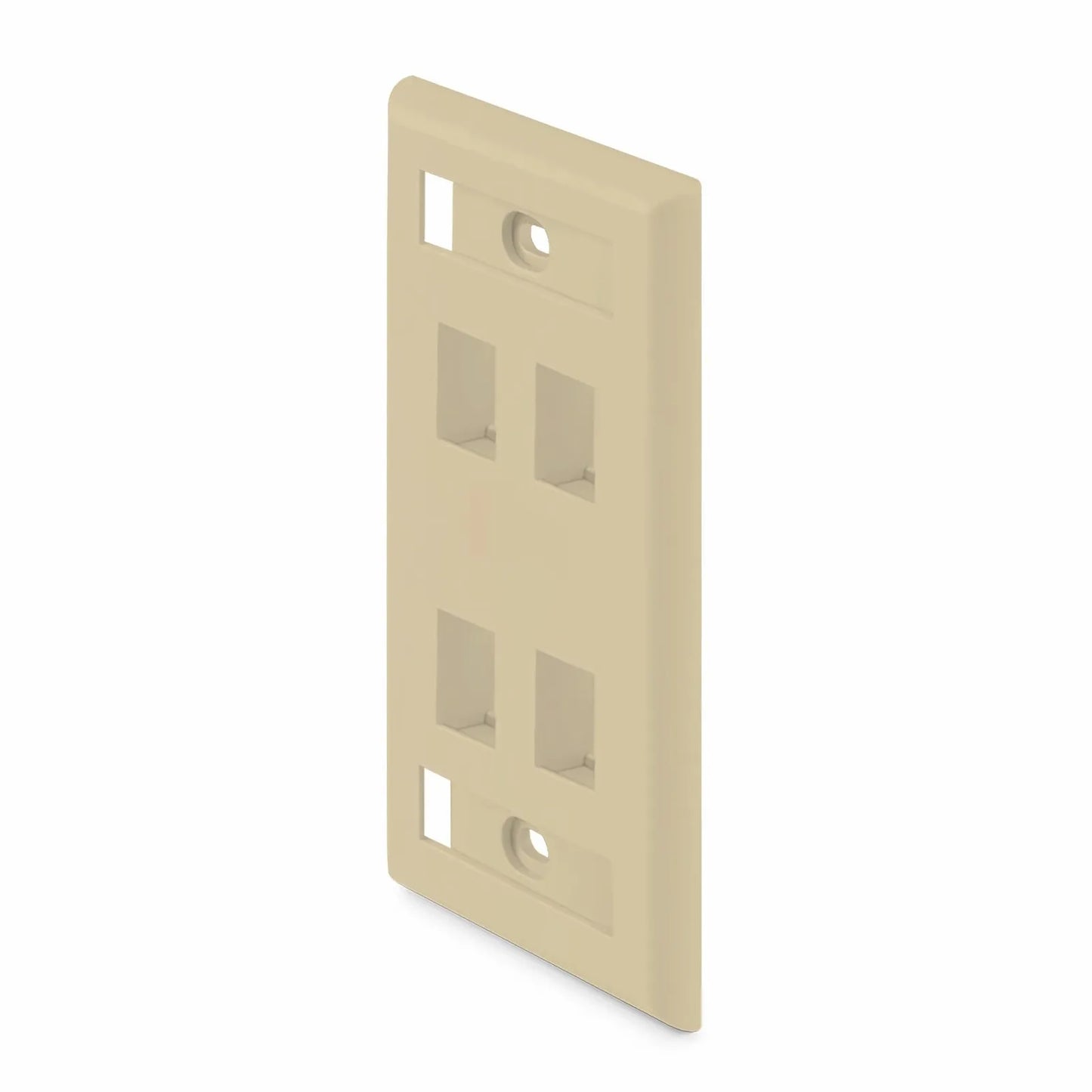SyncEase Single Gang Four Port Keystone Faceplate, Label Pockets, Ivory