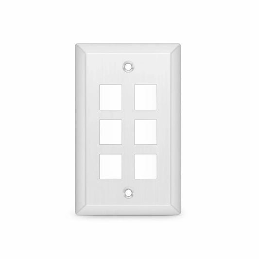 SyncEase Stainless Steel Six Port Keystone Single Gang Wall Plate