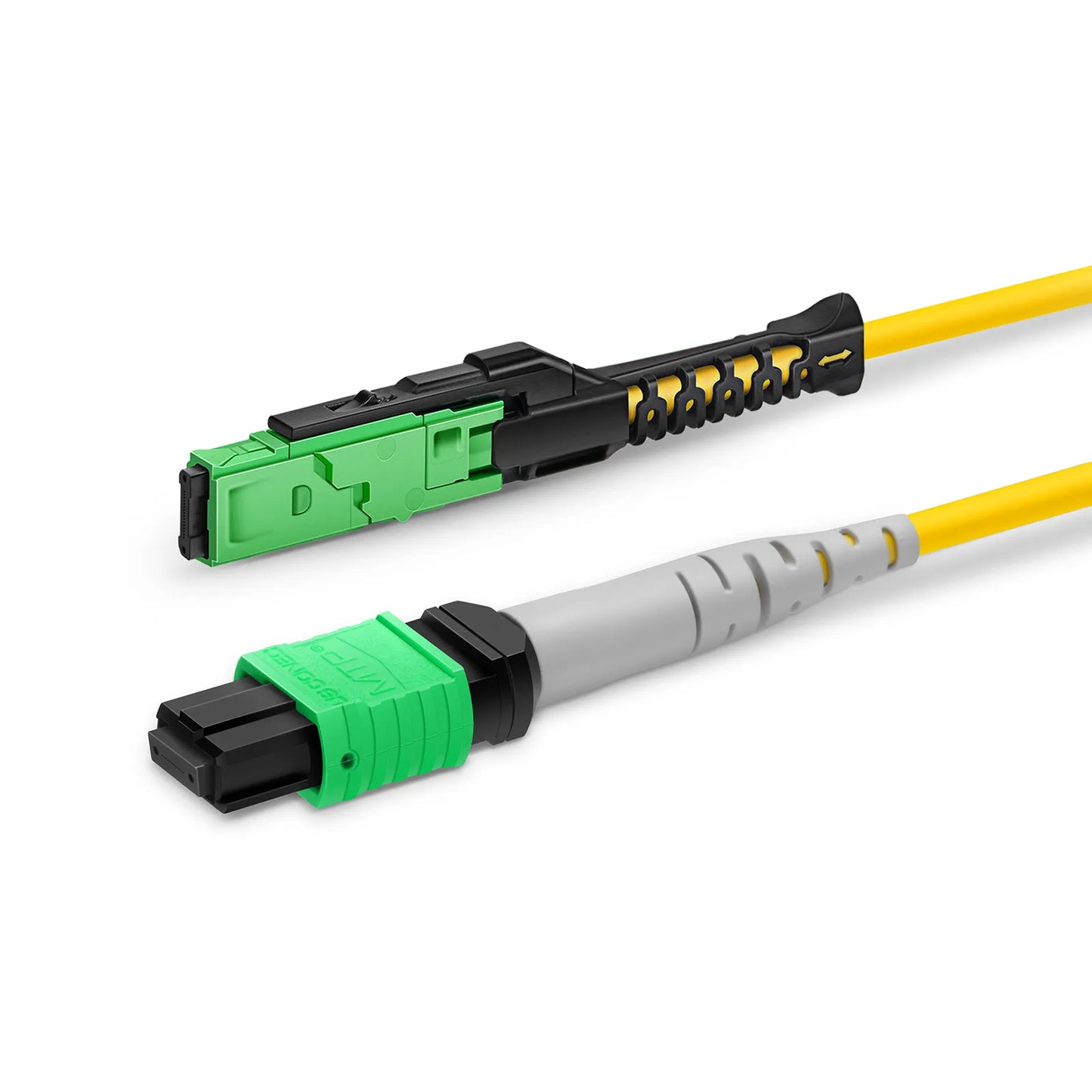 2m (7ft) MMC Breakout Cable, MMC-16 APC (Female) to 2 x MTP®-8 APC (Female), 16 Fibers, Single Mode (OS2), Plenum (OFNP), 0.35dB Max, Jumper Polarity, Yellow