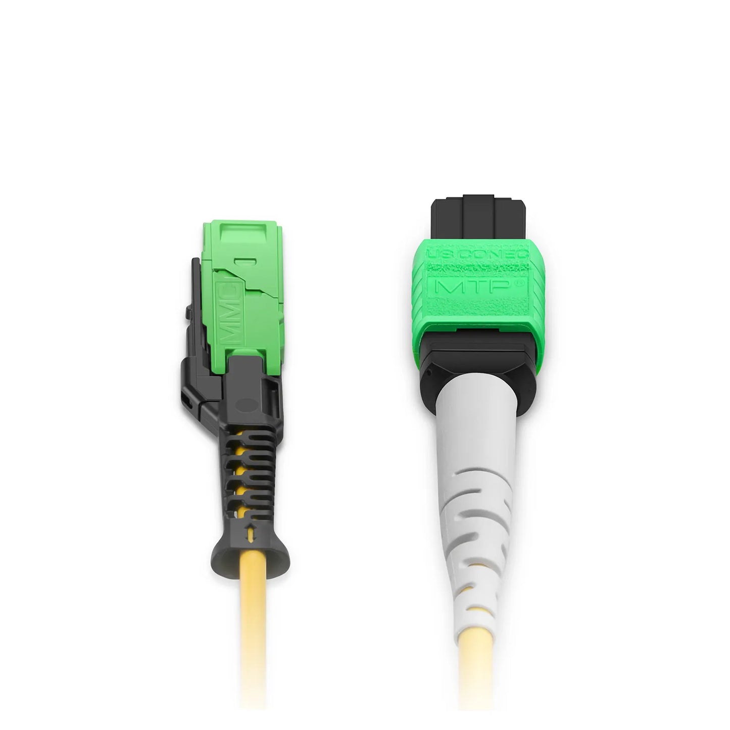 2m (7ft) MMC Breakout Cable, MMC-16 APC (Female) to 2 x MTP®-8 APC (Female), 16 Fibers, Single Mode (OS2), Plenum (OFNP), 0.35dB Max, Jumper Polarity, Yellow