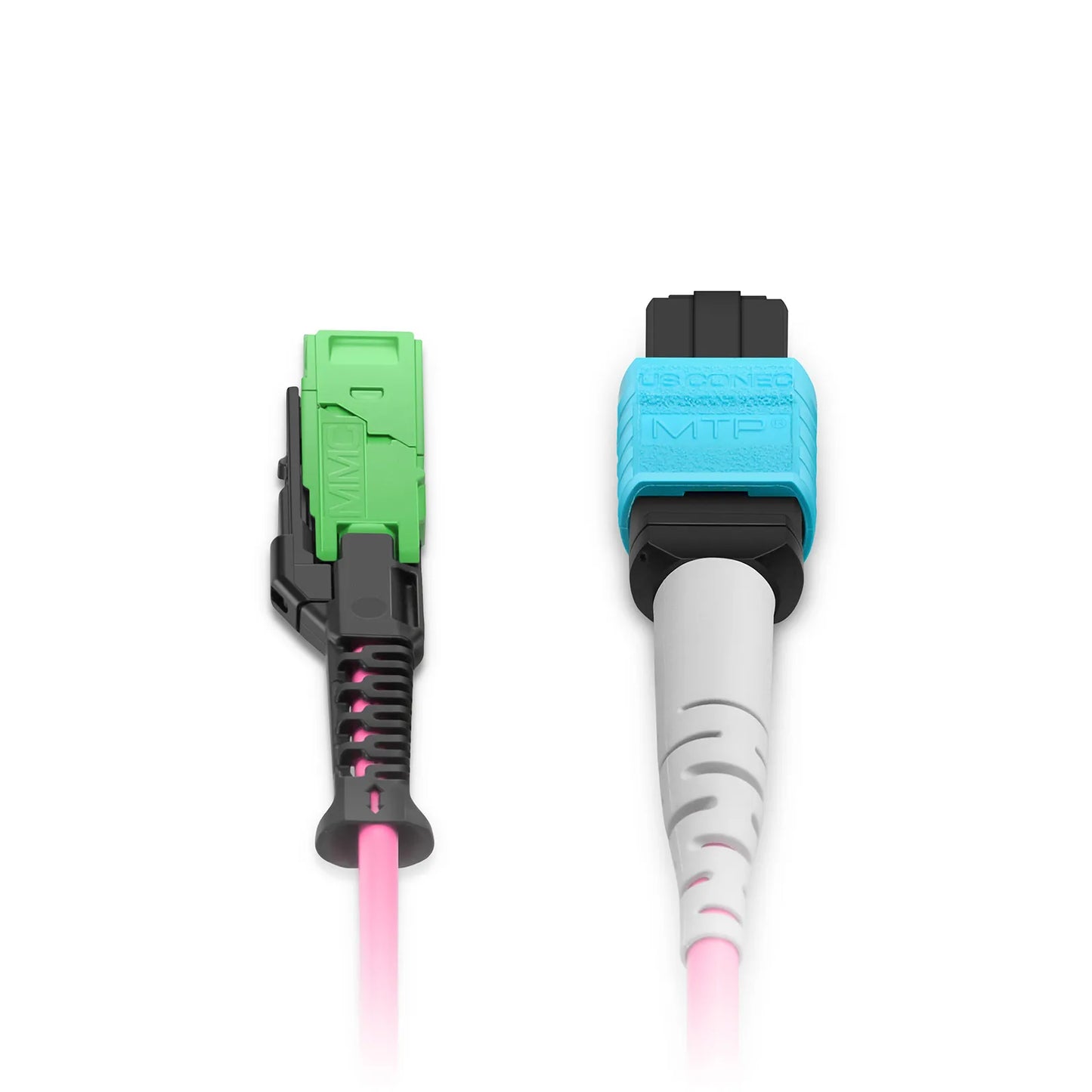 3m (10ft) MMC Breakout Cable, MMC-16 APC (Female) to 2 x MTP®-8 UPC (Female), 16 Fibers, Multimode (OM4), Plenum (OFNP), 0.35dB Max, Jumper Polarity, Magenta