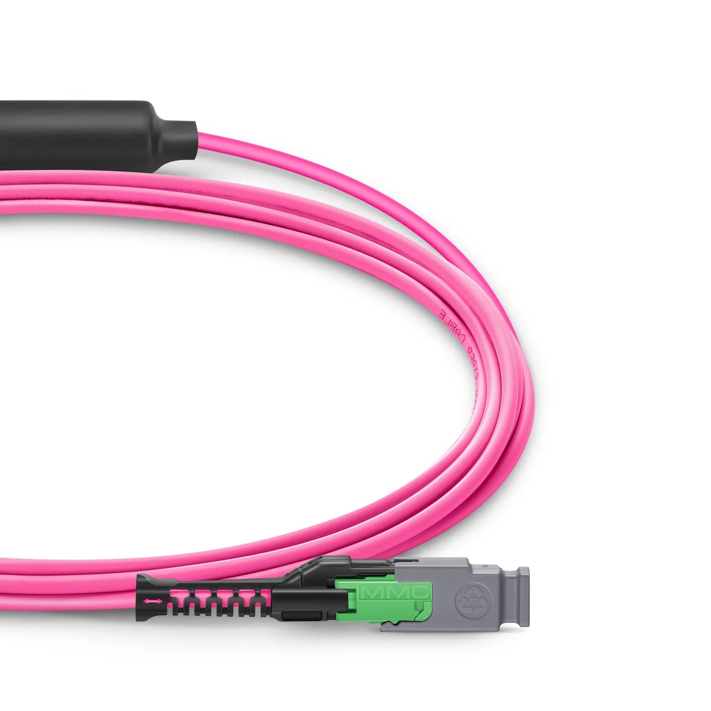 1m (3ft) MMC Breakout Cable, MMC-24 APC (Female) to 3 x MTP®-8 UPC (Female), 24 Fibers, Multimode (OM4), Plenum (OFNP), 0.35dB Max, Jumper Polarity, Magenta