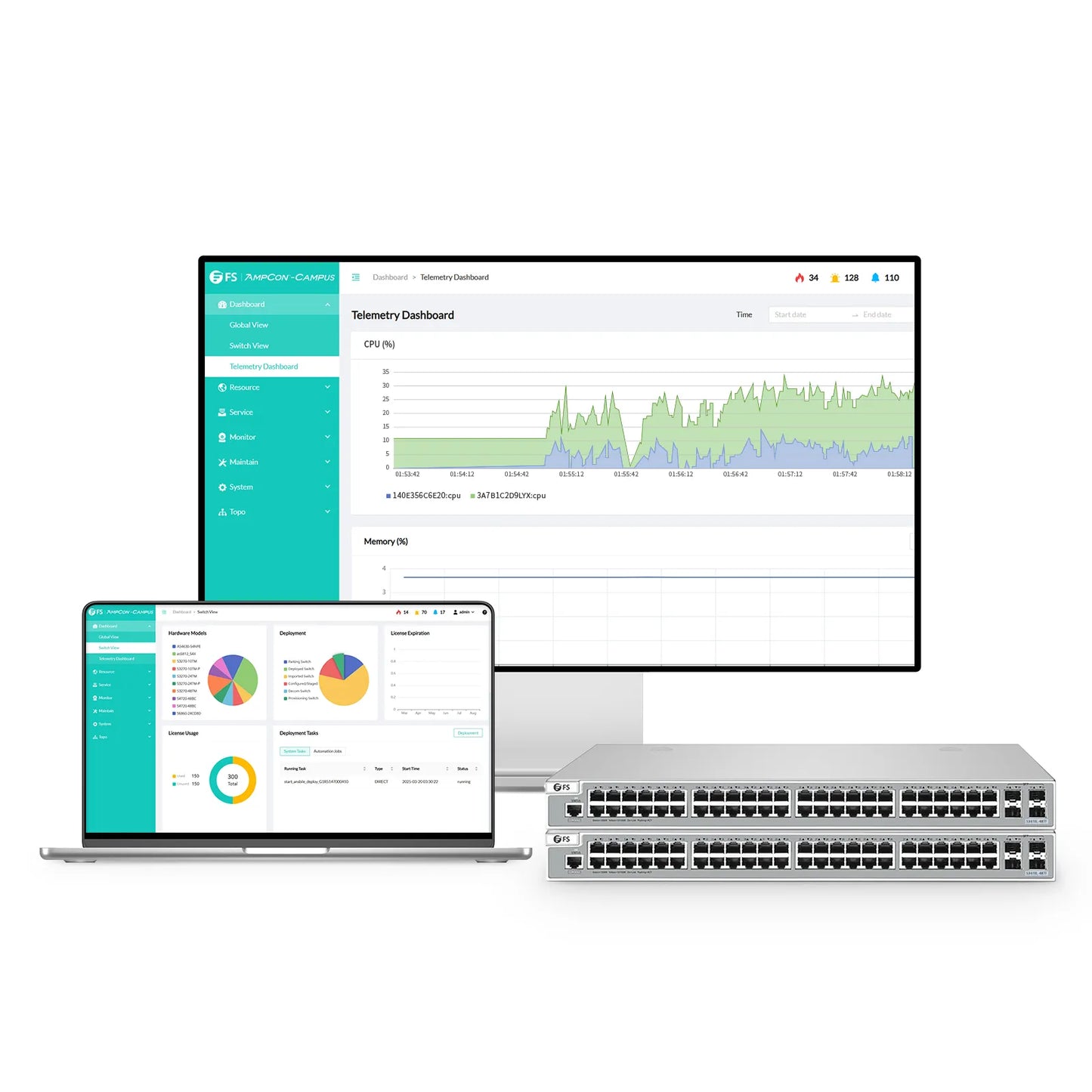 S3410L-48TF, 48-Port Ethernet L2+ Switch, 48 x Gigabit RJ45, with 4 x 1Gb SFP Uplinks, PicOS®, Support MLAG, Broadcom Chip