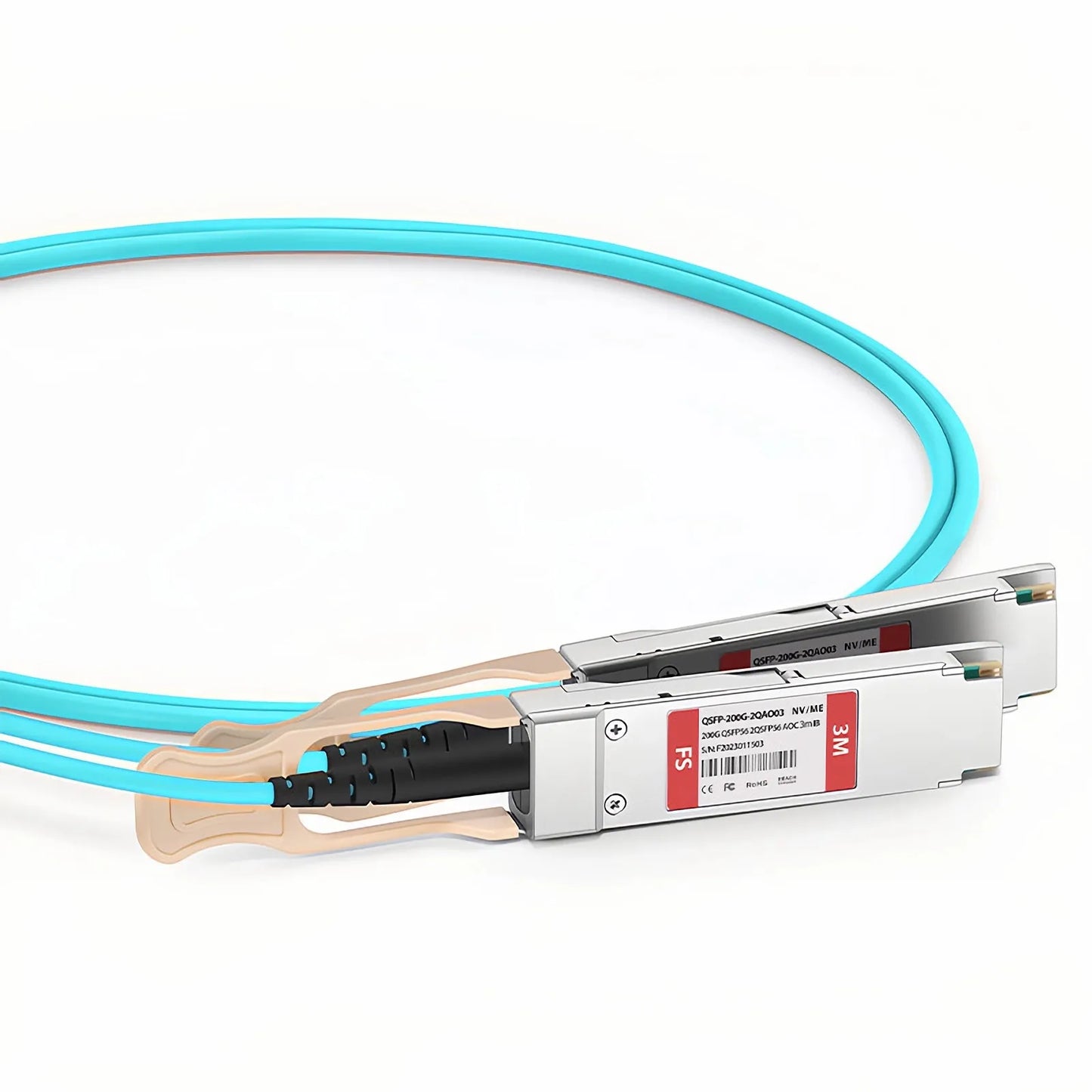 3m (10ft) NVIDIA/Mellanox MFS1S50-H003V Compatible 200G QSFP56 4 x 50G PAM4 to 2 x 100G QSFP56 2 x 50G PAM4 InfiniBand HDR Active Optical Breakout Cable for Quantum Switches and ConnectX-6 HCA