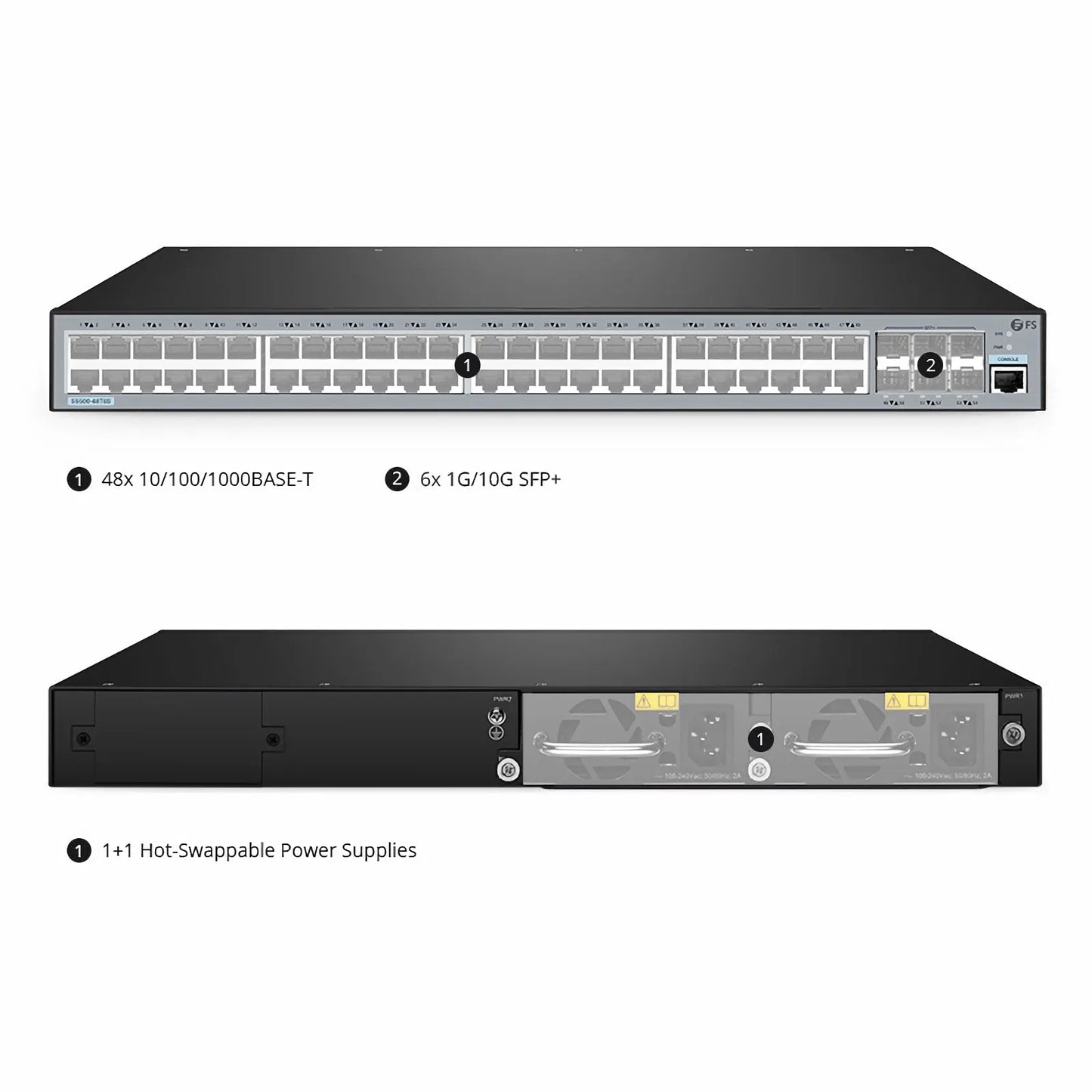 S5500-48T6S, 48-Port Gigabit Ethernet L3 Switch, 48 x Gigabit RJ45, with 6 x 10Gb SFP+ Uplinks, Support Stacking