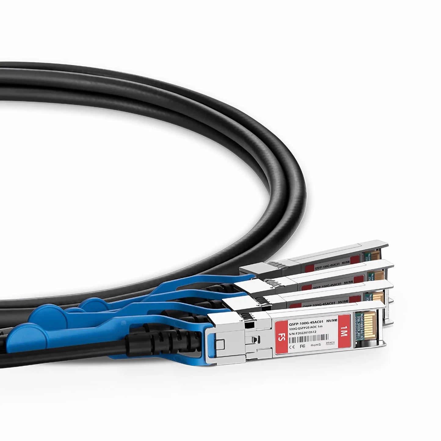 1m (3ft) NVIDIA/Mellanox Compatible 100G QSFP28 4 x 25G NRZ to 4 x 25G SFP28 NRZ Ethernet Active Direct Attach Copper Breakout Cable