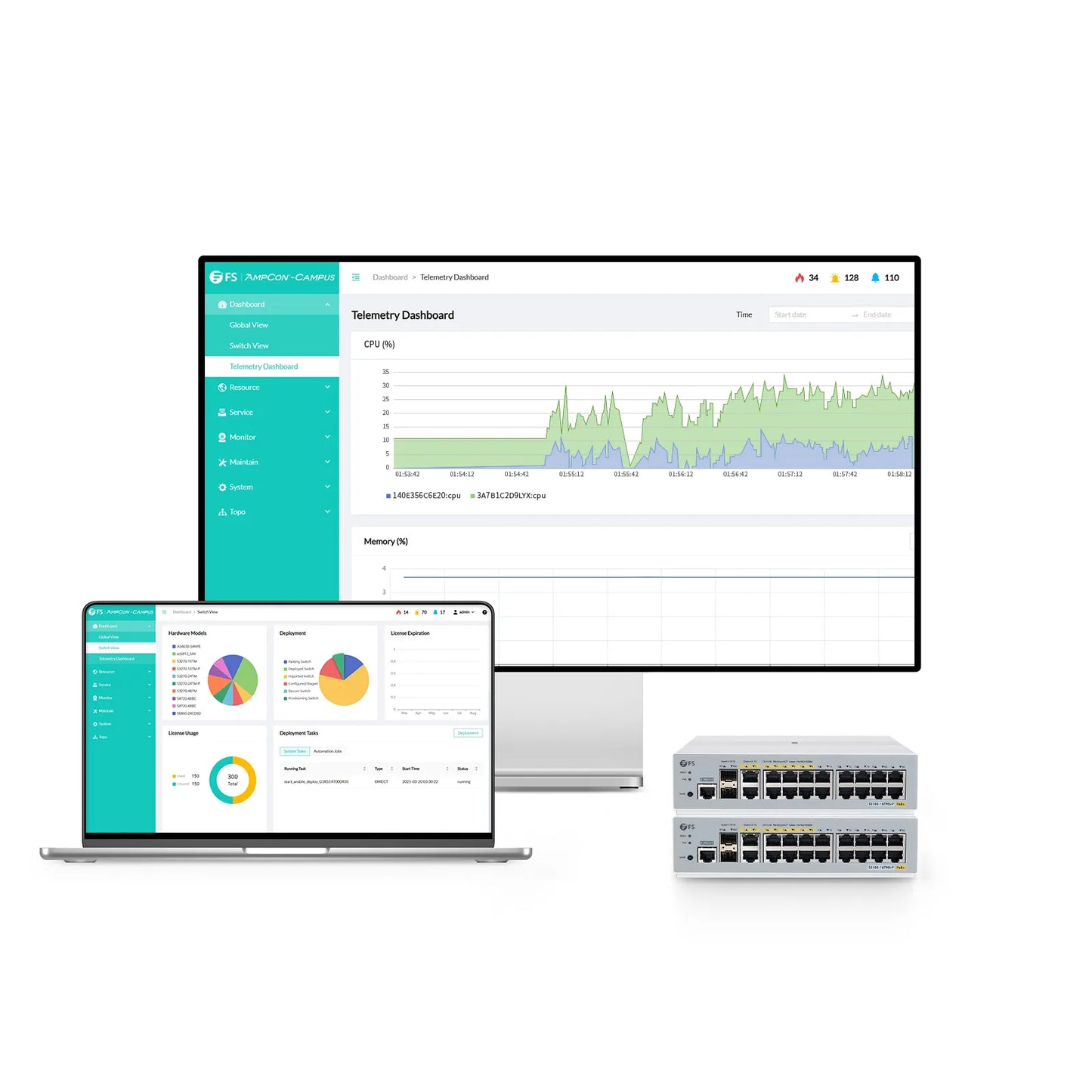 S3410C-16TMS-P, 16-Port Gigabit Ethernet L2+ PoE+ Switch, 6 x PoE+ Ports, 2 x 5Gb PoE+ Ports@125W, 10 x 1Gb RJ45, with 2 x 10Gb SFP+ Uplinks, PicOS®, Support MLAG, Broadcom Chip, Fanless