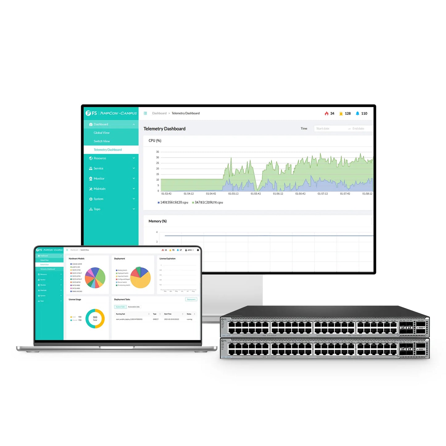 S5860-48XMG, 48-Port Ethernet L3 Switch, 48 x 10GBASE-T/Multi-Gigabit Ports, 4 x 25Gb SFP28, with 2 x 40Gb QSFP+ Uplinks, PicOS®, Support MLAG, Broadcom Chip