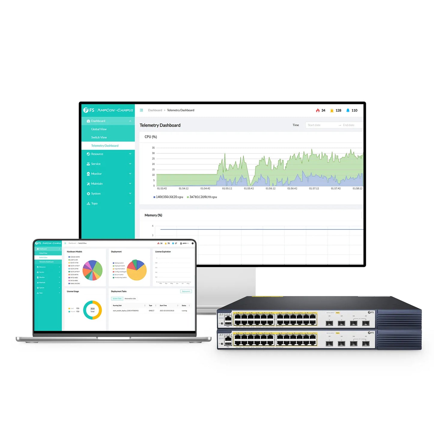 S3410-24TS-P, 24-Port Gigabit Ethernet L2+ PoE+ Switch, 24 x PoE+ Ports @740W, with 2 x 10Gb SFP+ Uplinks and 2 x Combo SFP Ports, PicOS®, Support MLAG, Broadcom Chip