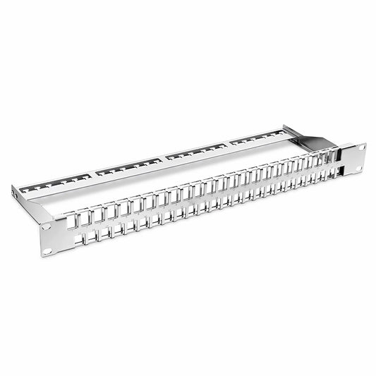 FDMP Blank Shielded/UnShielded Flat Patch Panel for Keystone Modules, 48-Port, 1RU, Cable Management Bar Included