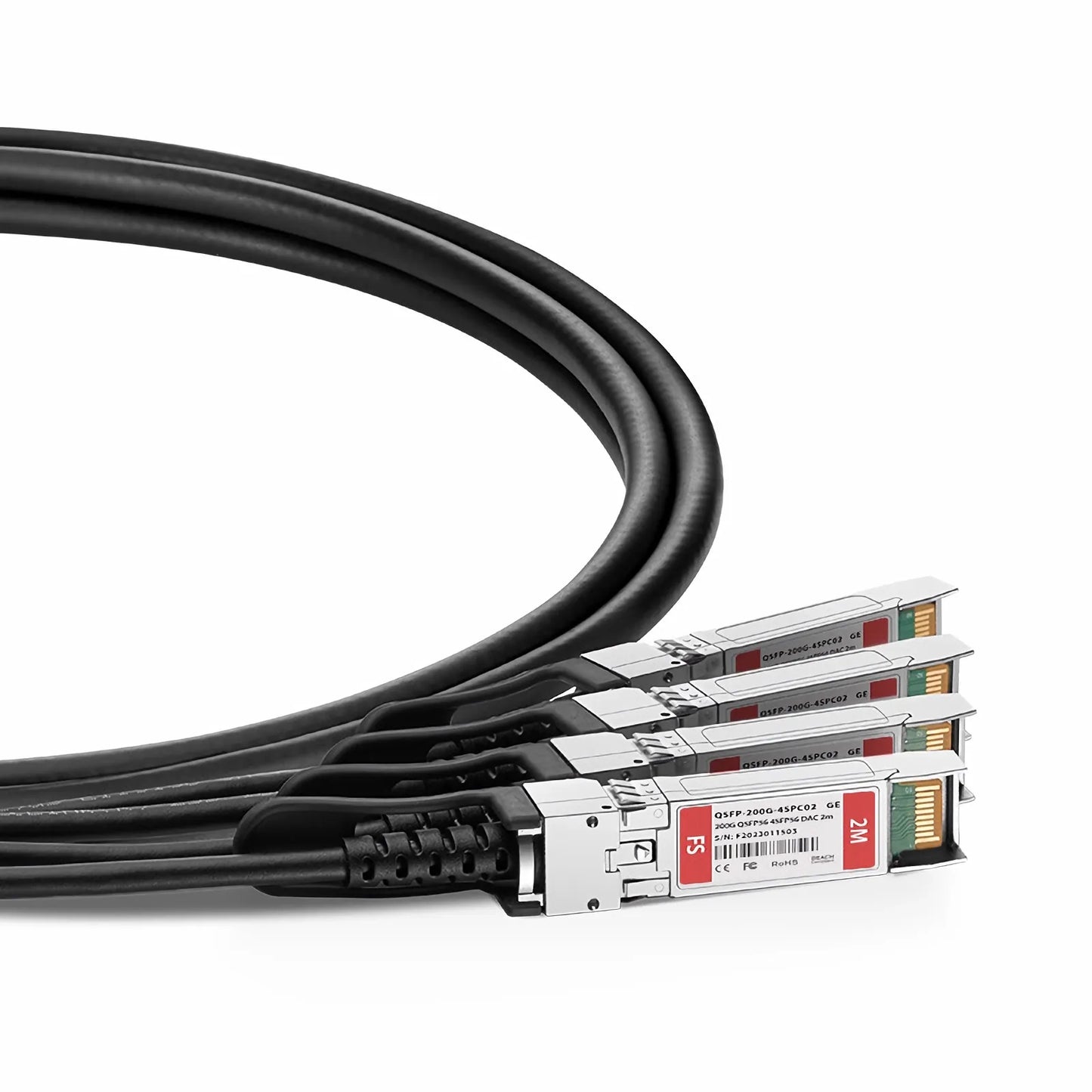 2m (7ft) Generic Compatible 200G QSFP56 4 x 50G PAM4 to 4 x 50G SFP56 50G PAM4 Passive Direct Attach Copper Breakout Cable